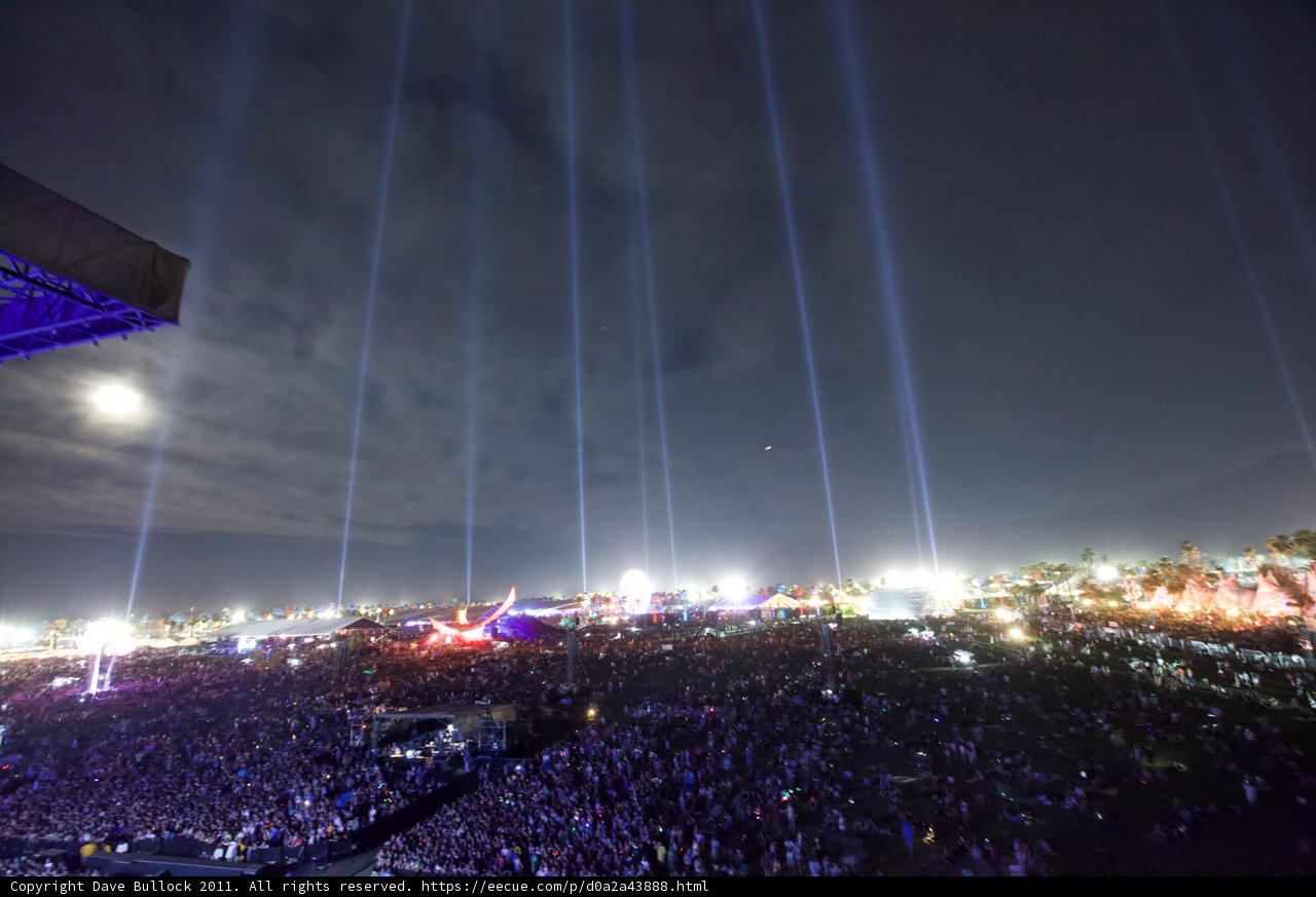 Lights and Lively Crowd at Coachella Music Festival