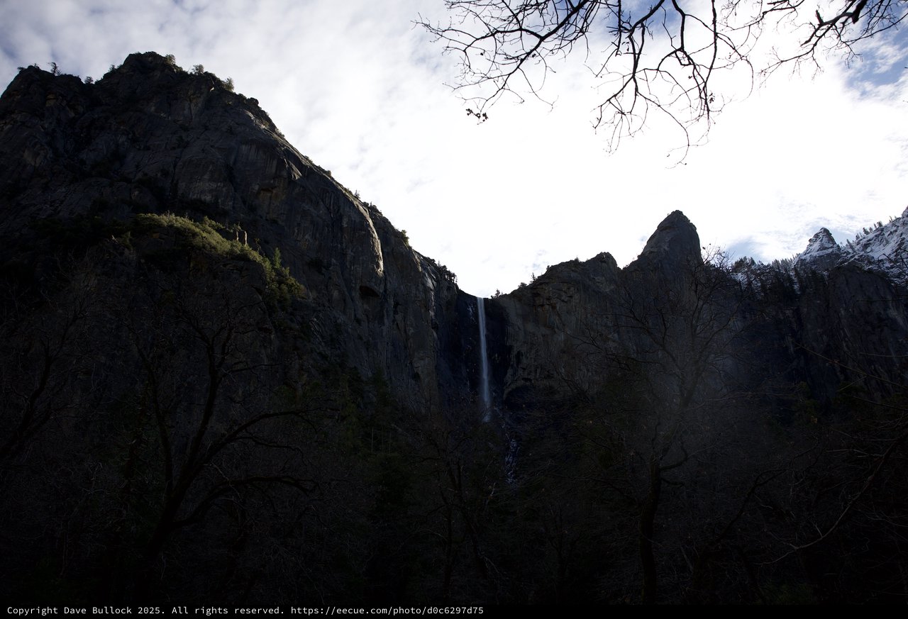 Bridalveil Fall Through Shadows in Winter Yosemite