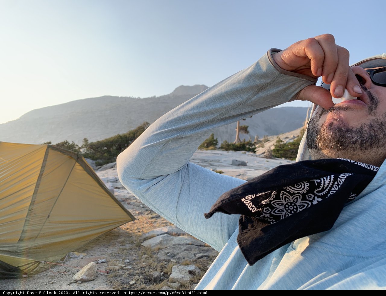 Bandana Man Takes Shelter in Desolation Wilderness