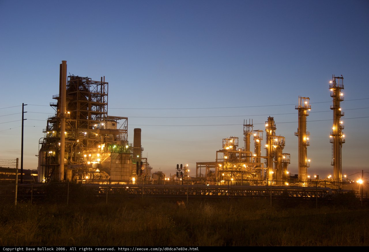 Illuminated Refinery at Dusk