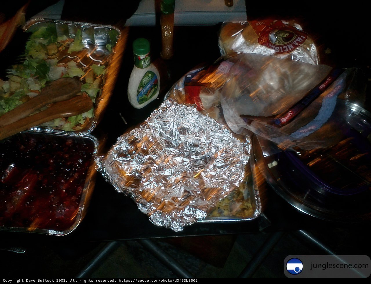 Aluminum Foil Wrapped Food on Cafeteria Table