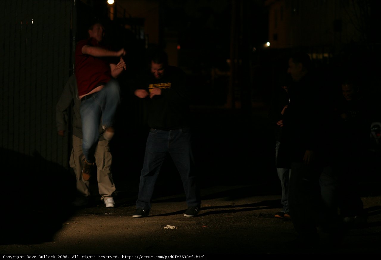 Nighttime Gathering at Urban Building