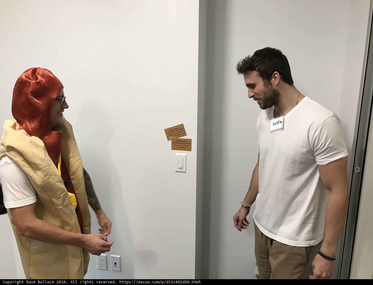 Costumed duo in LA hallway