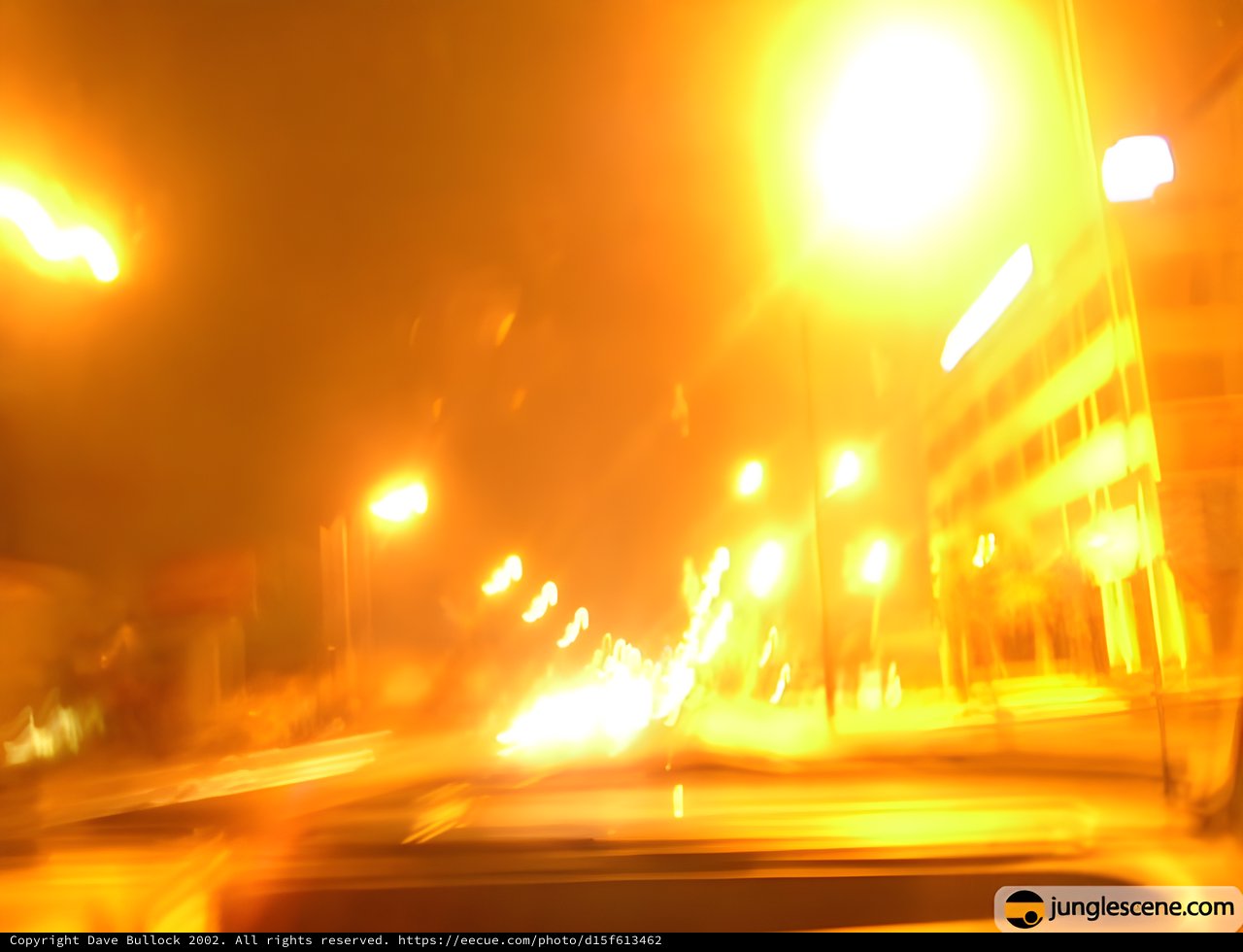 Blurry Night Street Scene in Orange Light