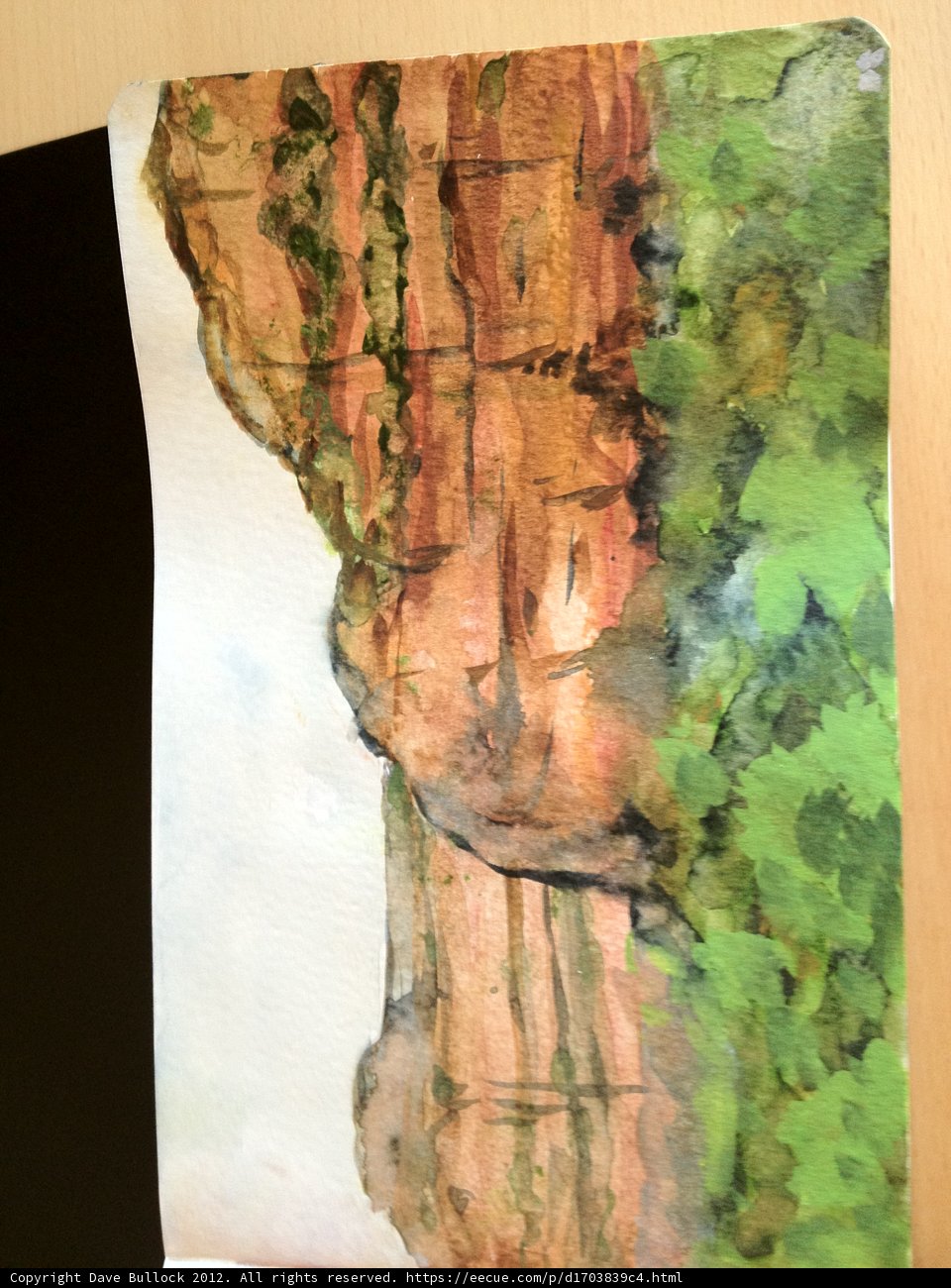Watercolor Painting of a Mountain and Trees