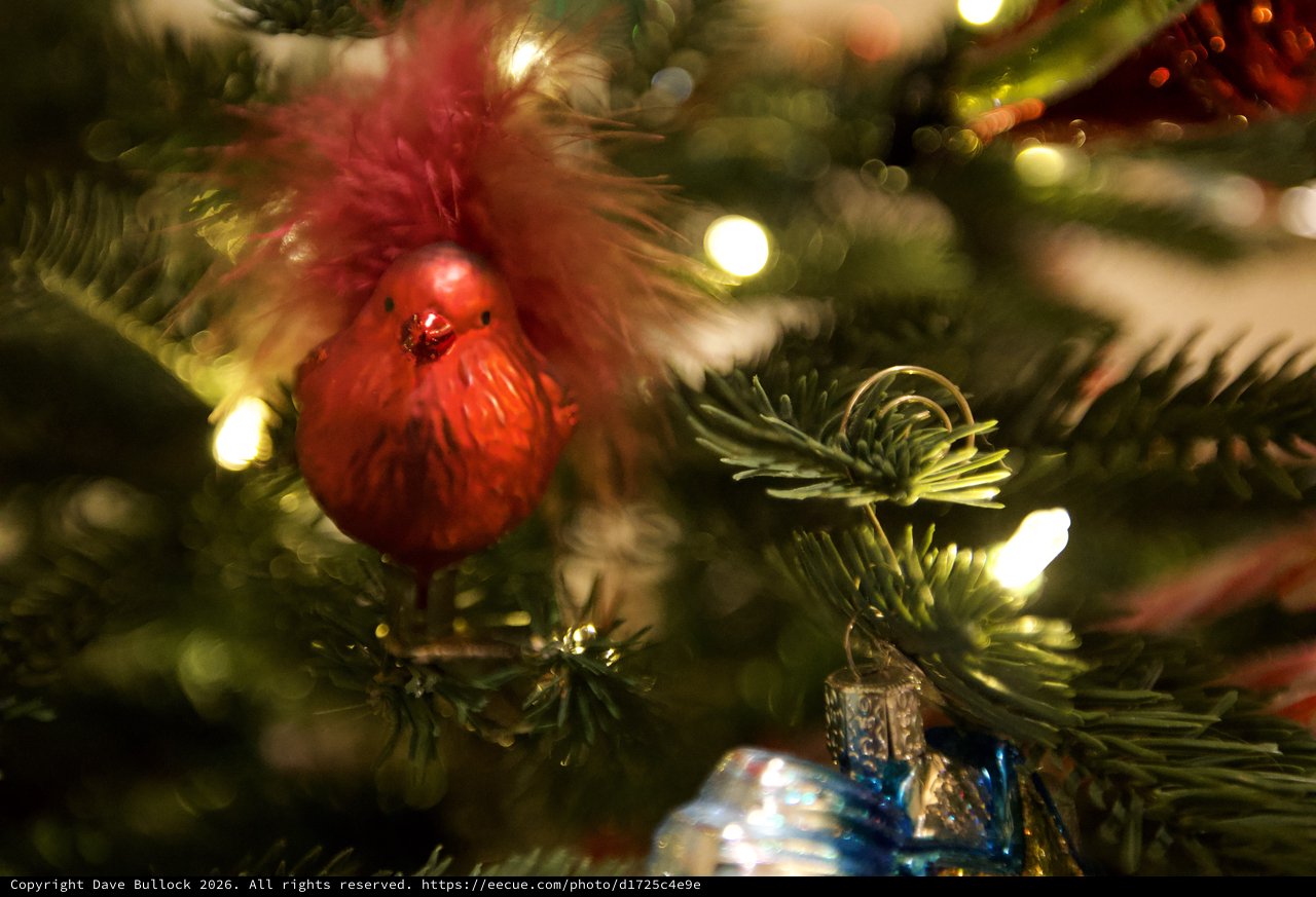 Festive Christmas Tree with Red Cardinal Ornament
