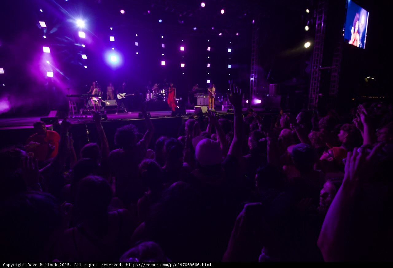 FYF Fest Wide Stage Shot Solange Full Band Video Screen Spotlights Purple Night