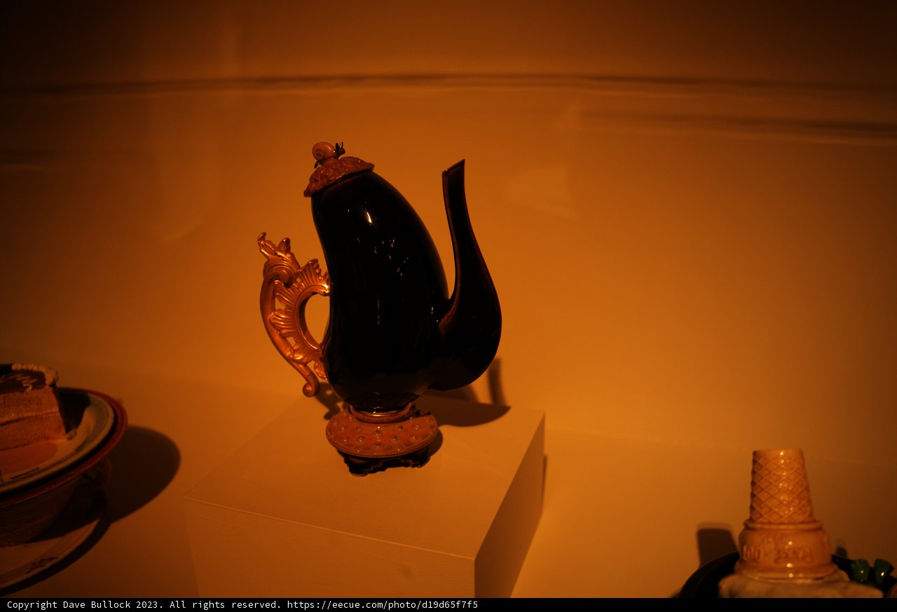 Majestic Black and Gold Teapot Display at de Young Museum, 2023