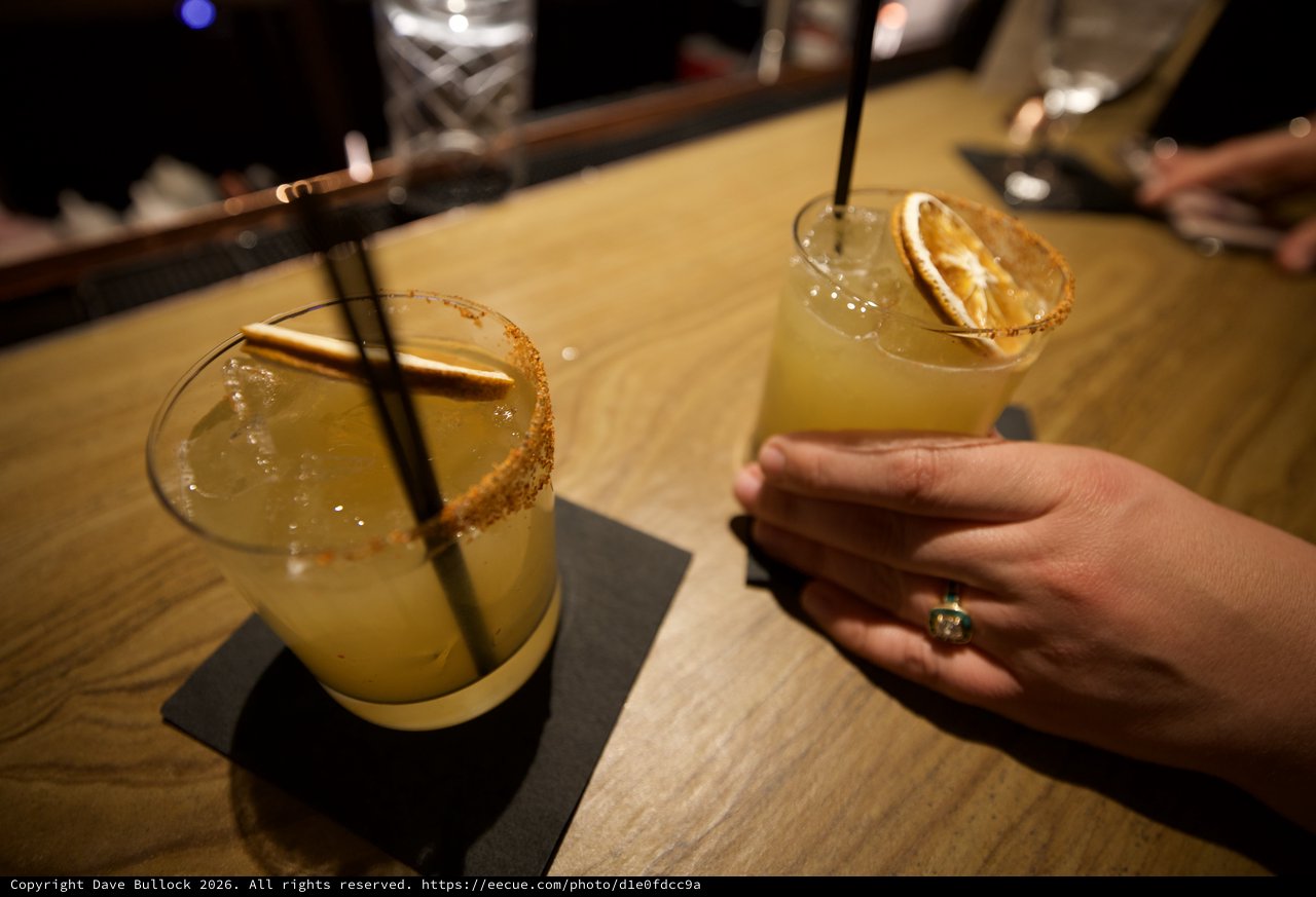 Margaritas with Spiced Rim and Orange Garnish