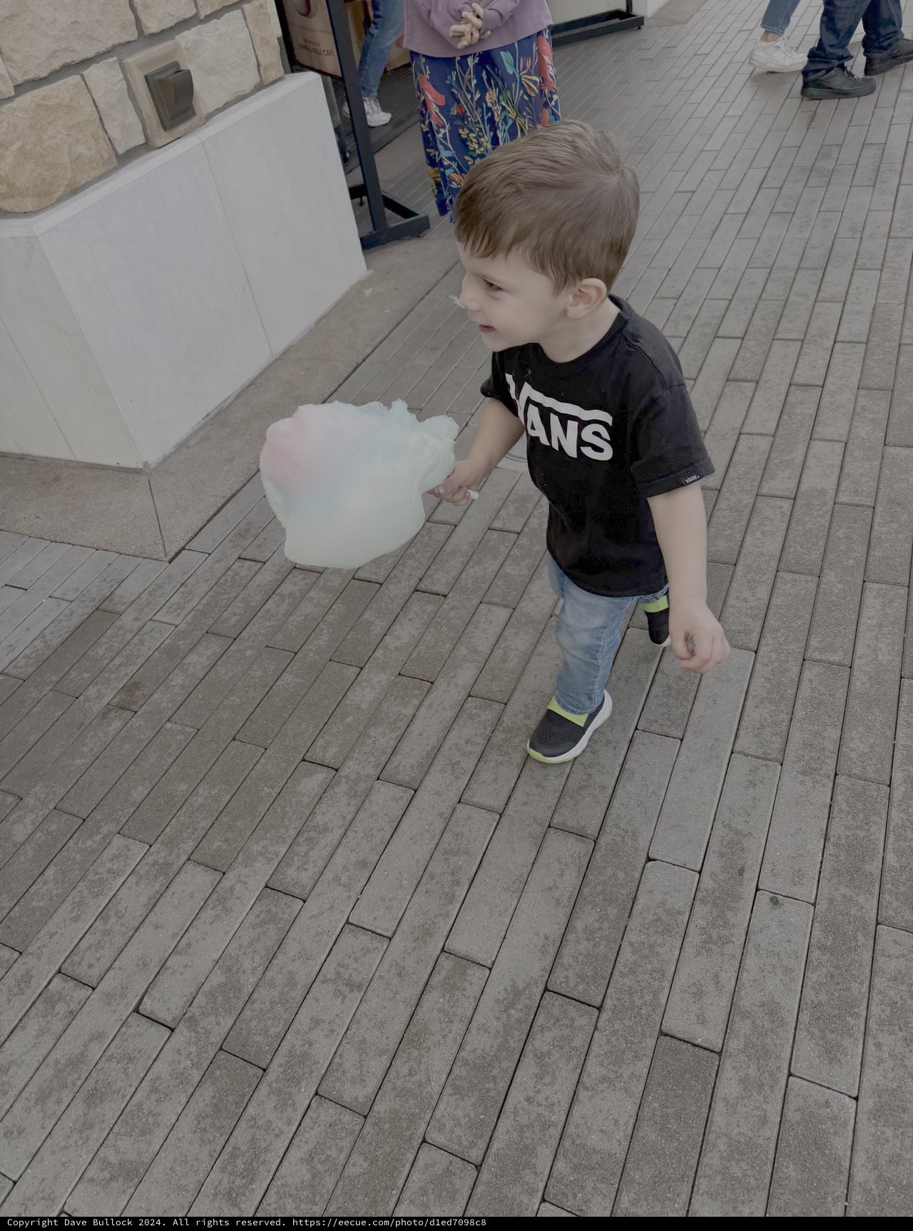 Young Boy Enjoying Cotton Candy Outdoors