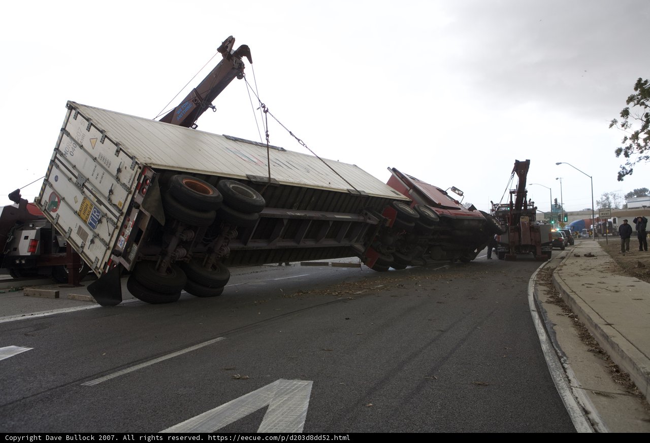 Overturned Truck on Tarmac Road