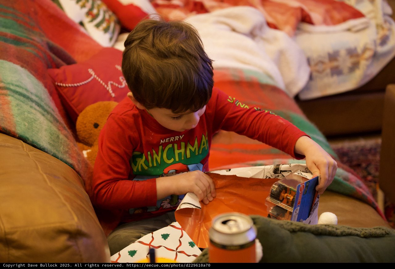 Christmas Morning Gift Opening with Young Child