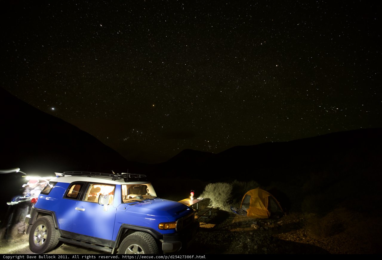 Camping under the stars with Blue Jeep