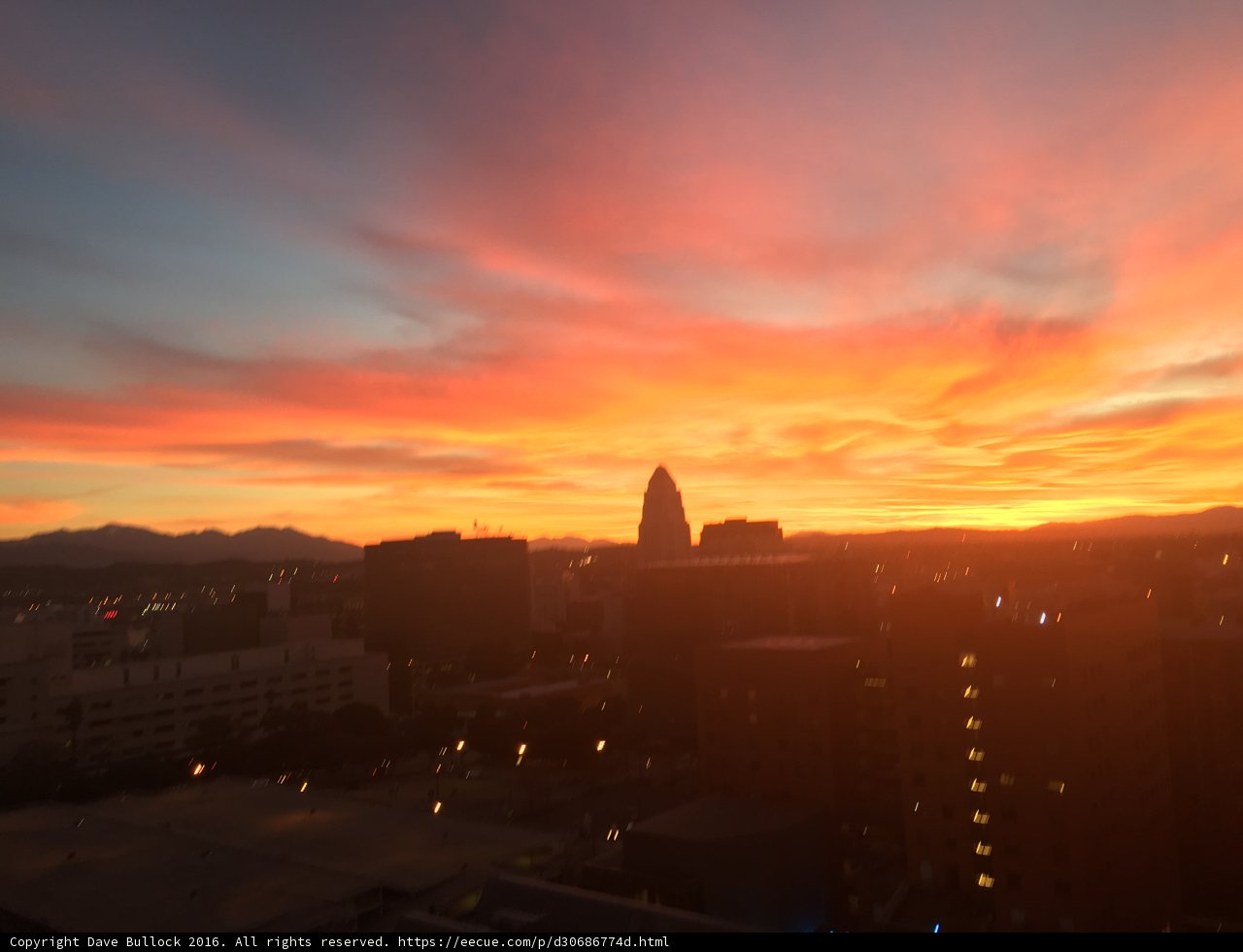 City Sunset with Mountain Backdrop