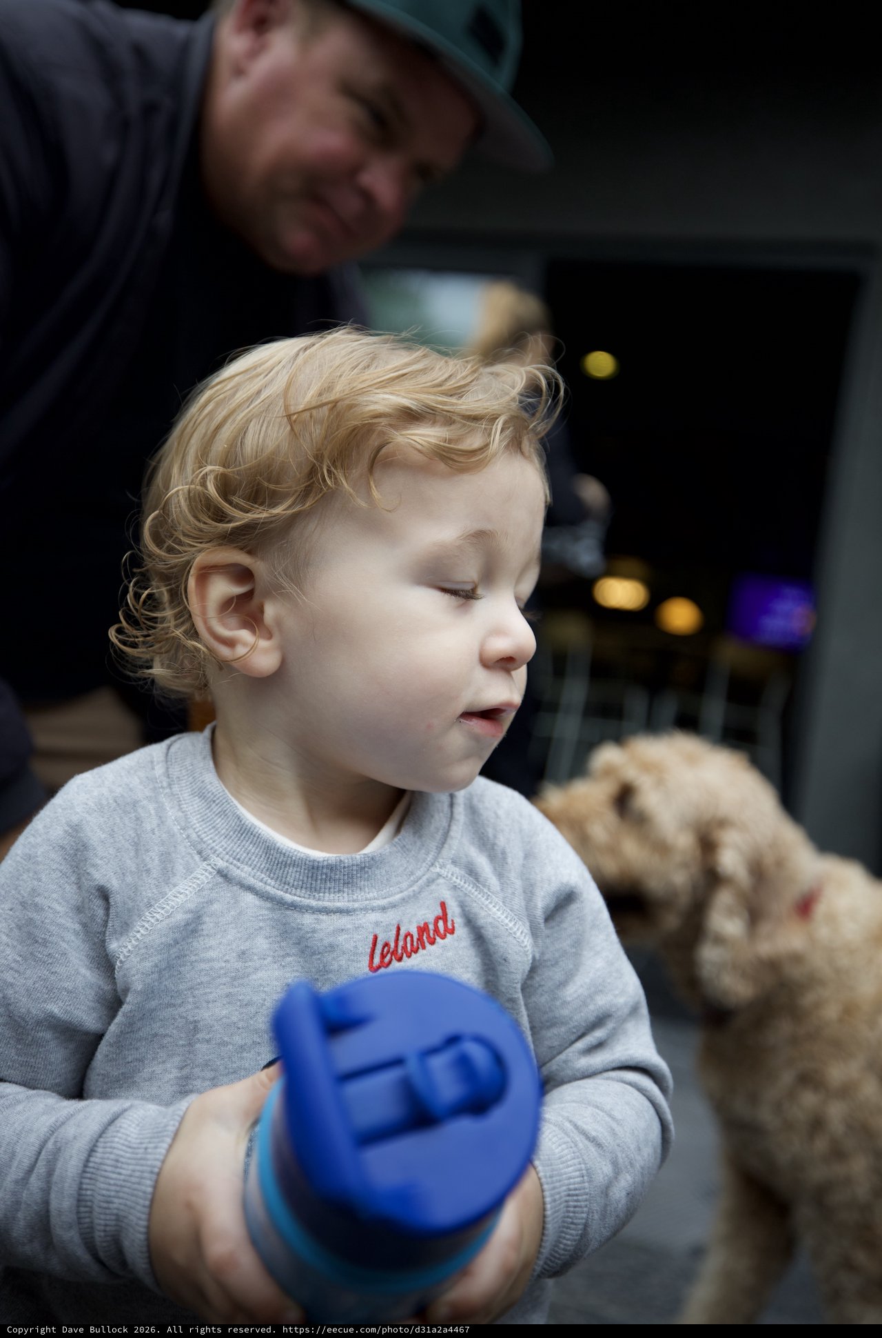 Toddler with Curly Hair Playing with Blue Toy