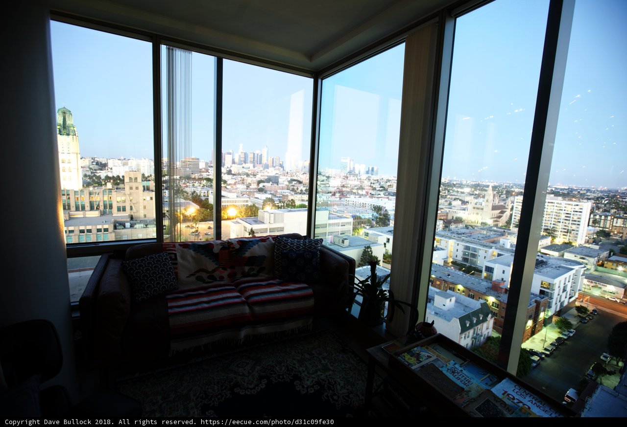 Cityscape View from a Luxurious Penthouse Living Room