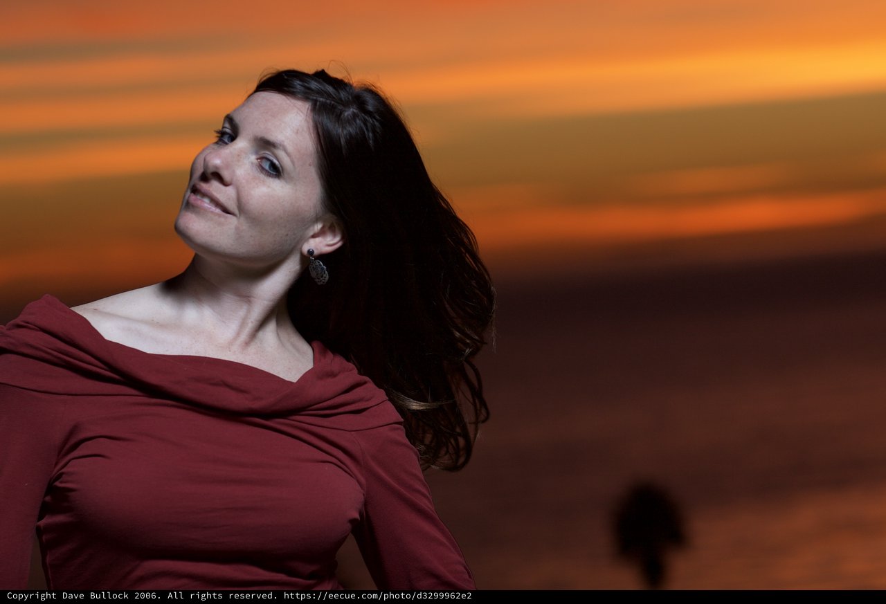 Woman in Red at Golden Hour Sunset