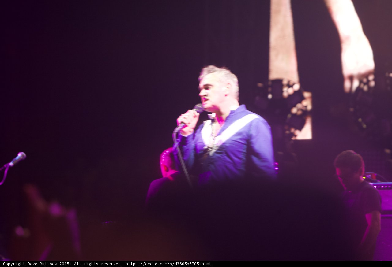 Morrissey Profile Singing Blue Shirt Necklaces Mic Cord Mic Stand Guitarist Smiths Dangling Hands Screen