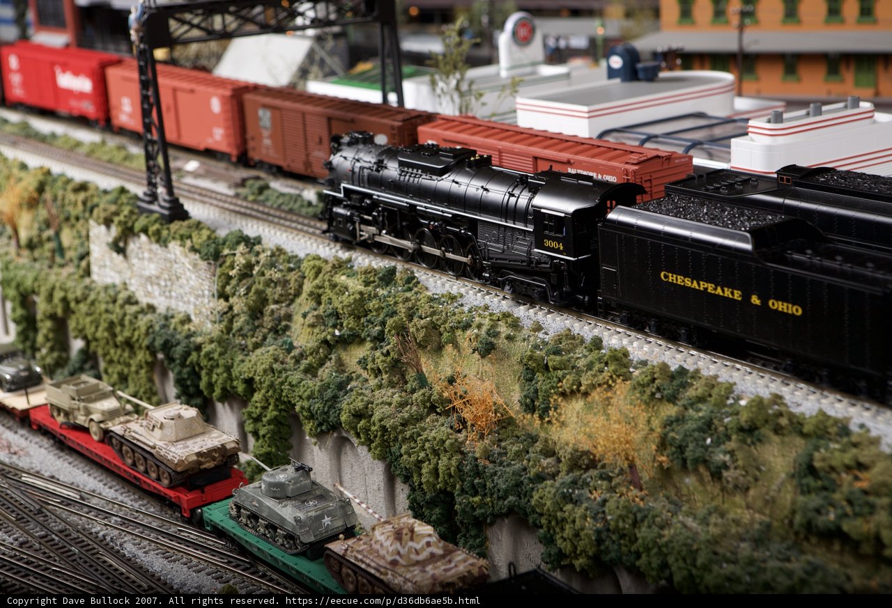 Three Trains on a Diorama Railroad