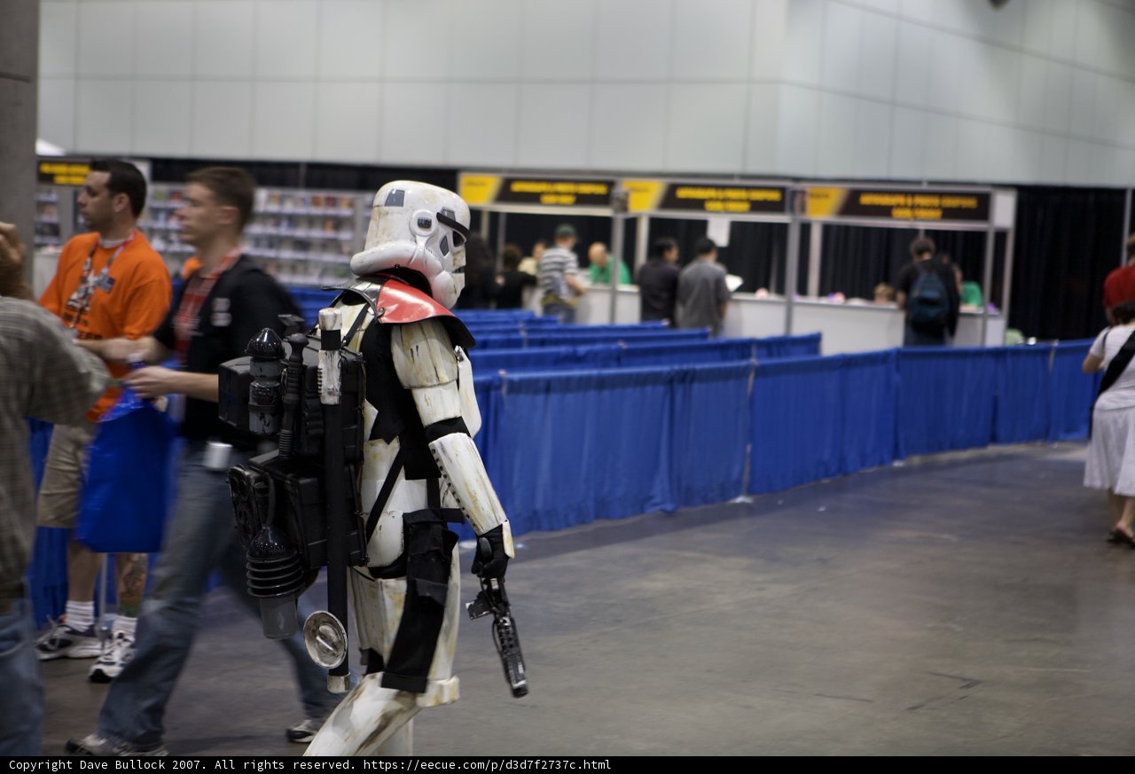 A Storm Trooper Marches Through the Star Wars Convention