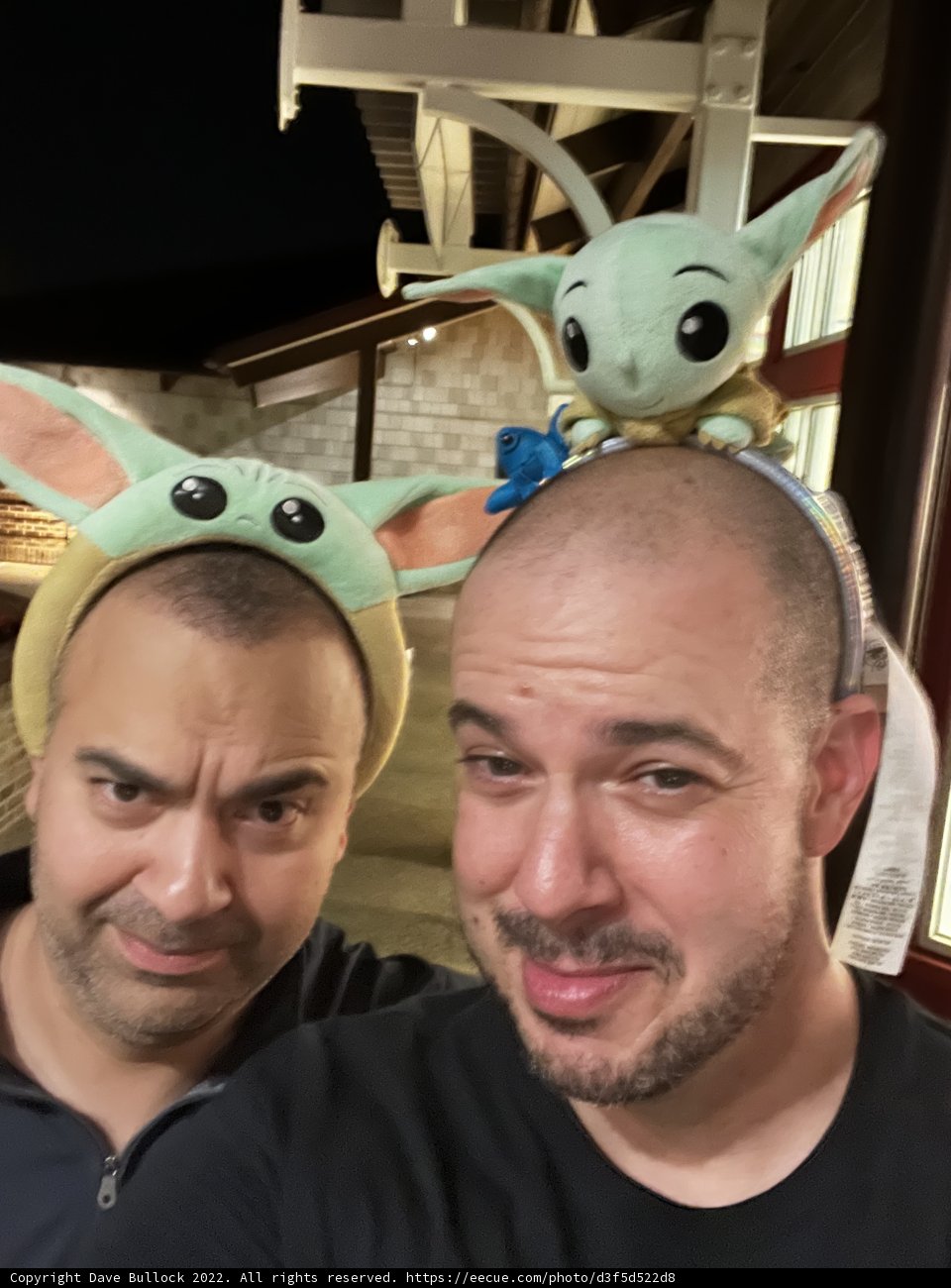 Selfie with Baby Yoda Hat at Disney Springs