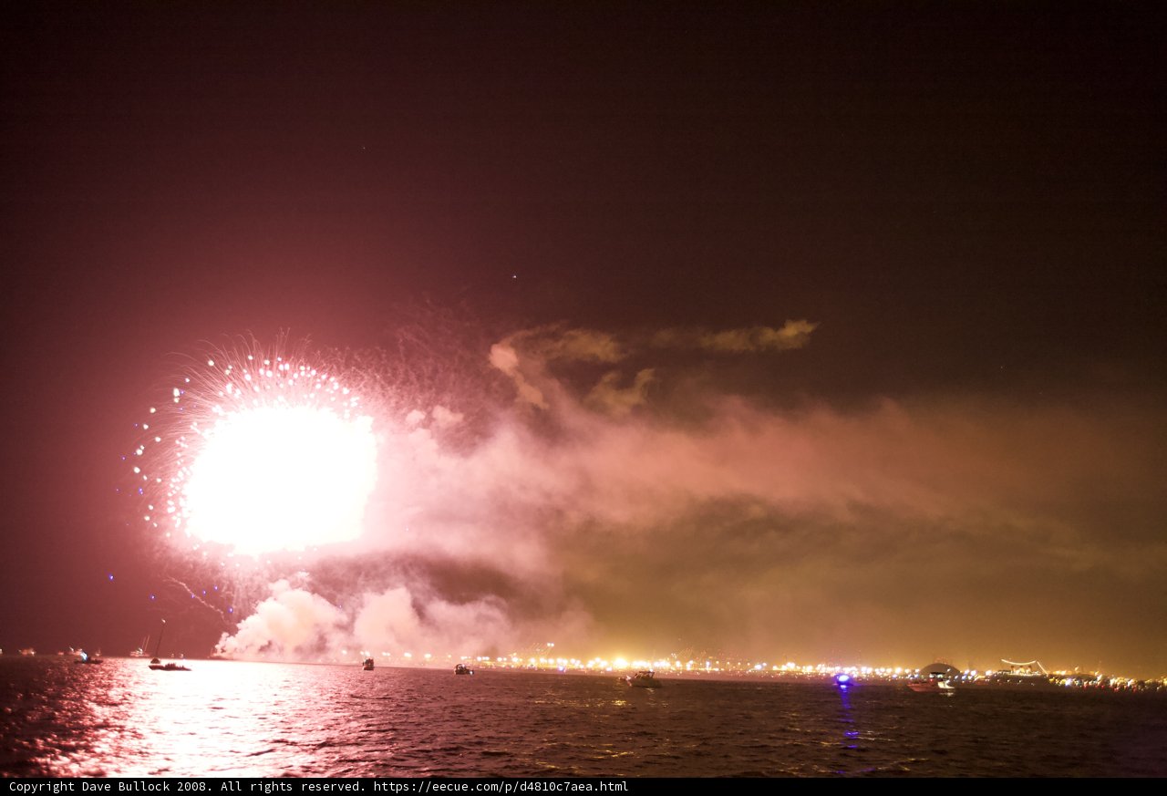 Glowing Fireworks Illuminate the Night Sky Above the Ocean