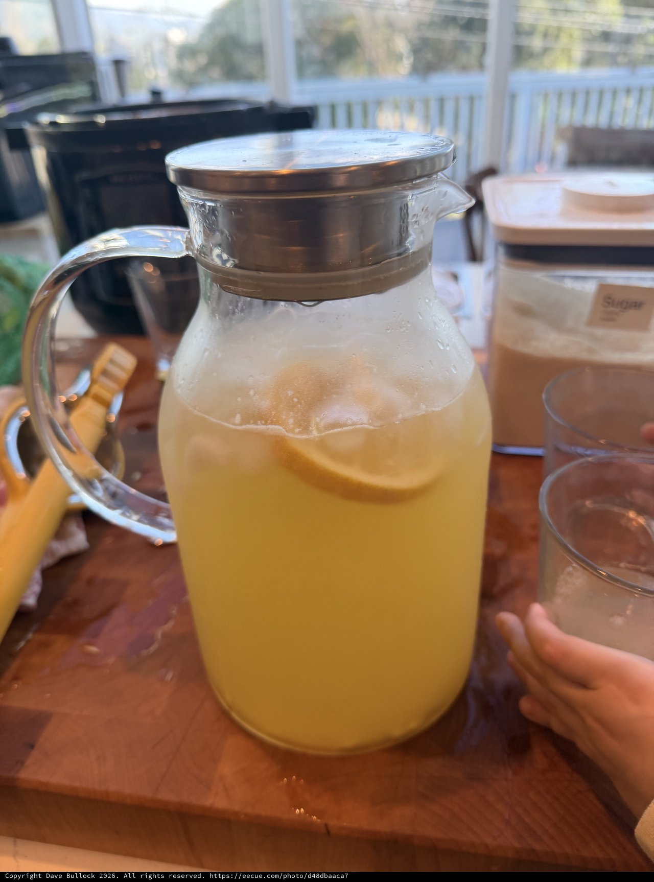 Homemade Lemonade Pitcher on Rustic Kitchen Table