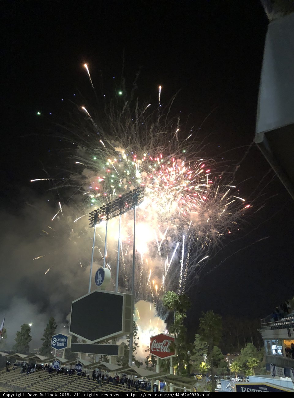 Fireworks light up the night sky above the stadium
