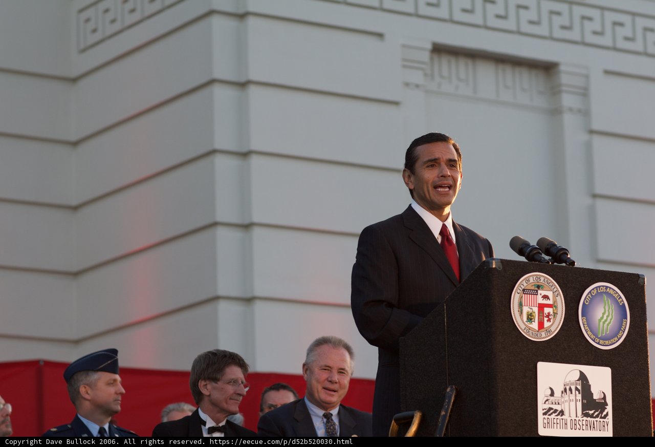 Antonio Villaraigosa Addresses Crowd at Podium