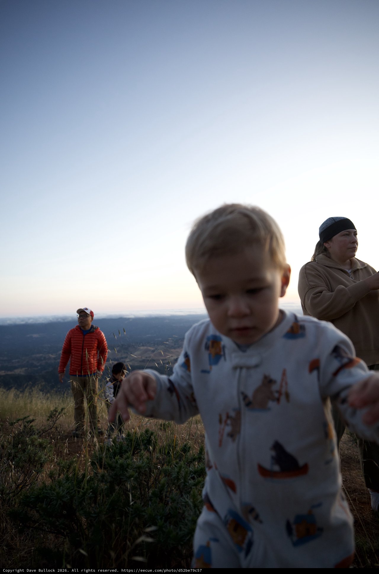 Toddler Explores Summit at Dusk on Mt. Diablo