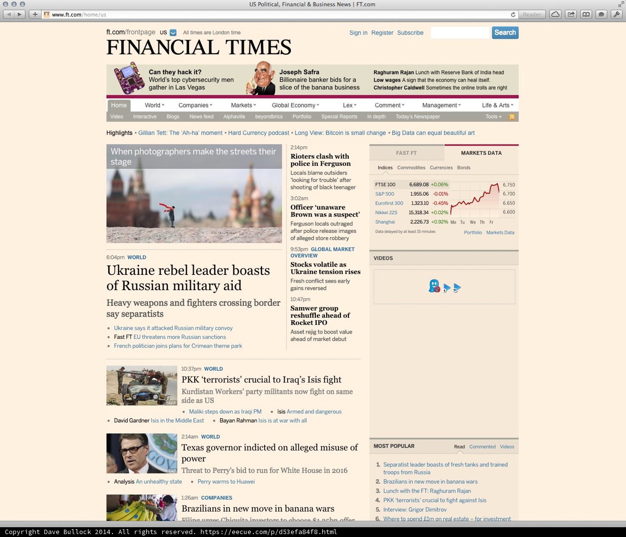 Financial Times Website Screen Capture Featuring Rick Perry and Joseph Safra as Headlines