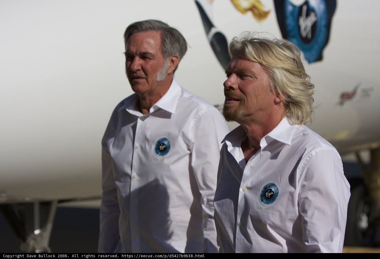 Branson and Rutan in White Shirts by Their Airplane