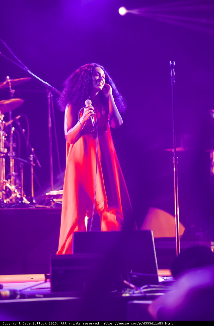 Solange Full Body Smiling Red Dress Touching Hair Drum Kit Purple Haze