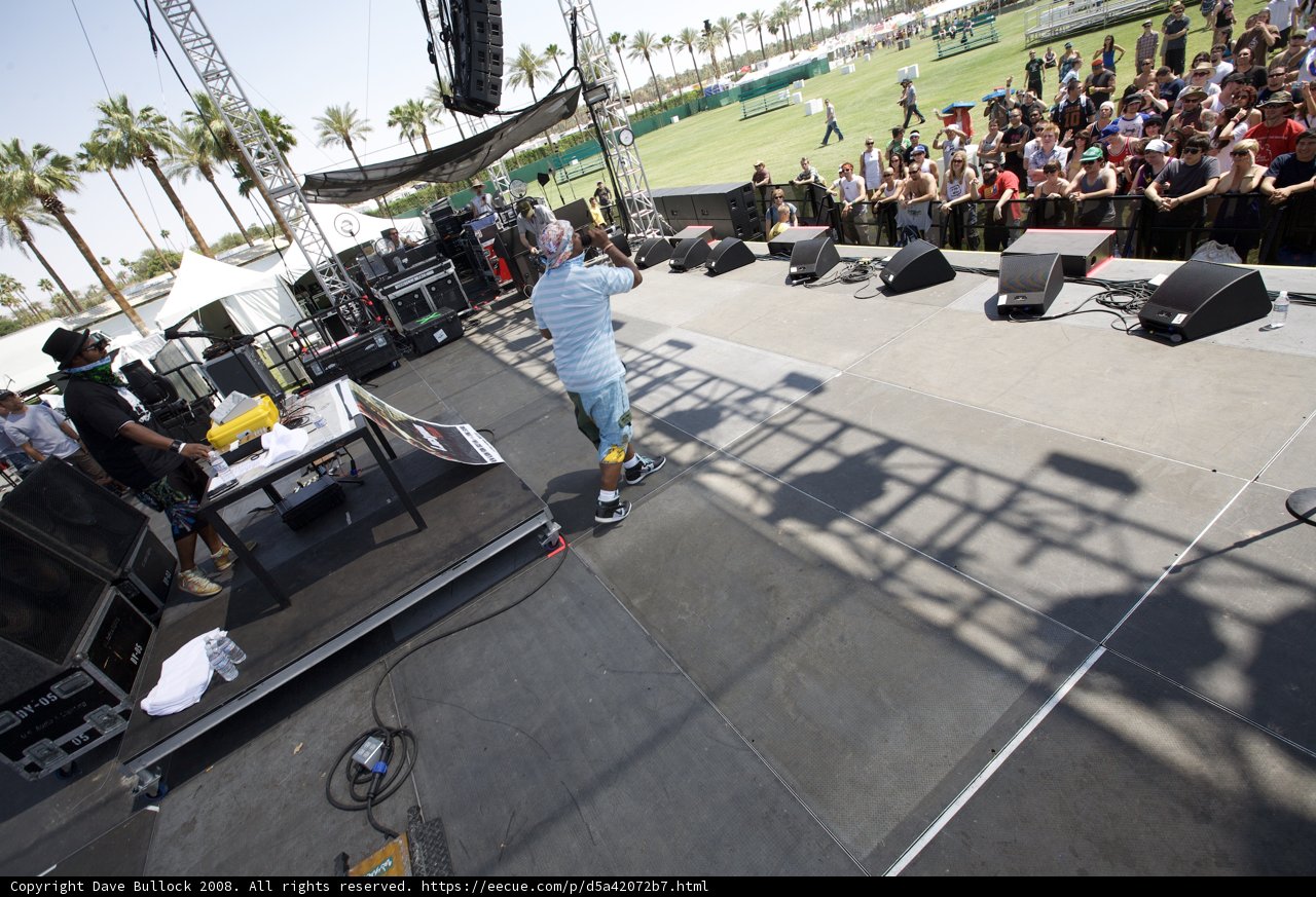 Man on Stage Performing at Coachella Music Festival
