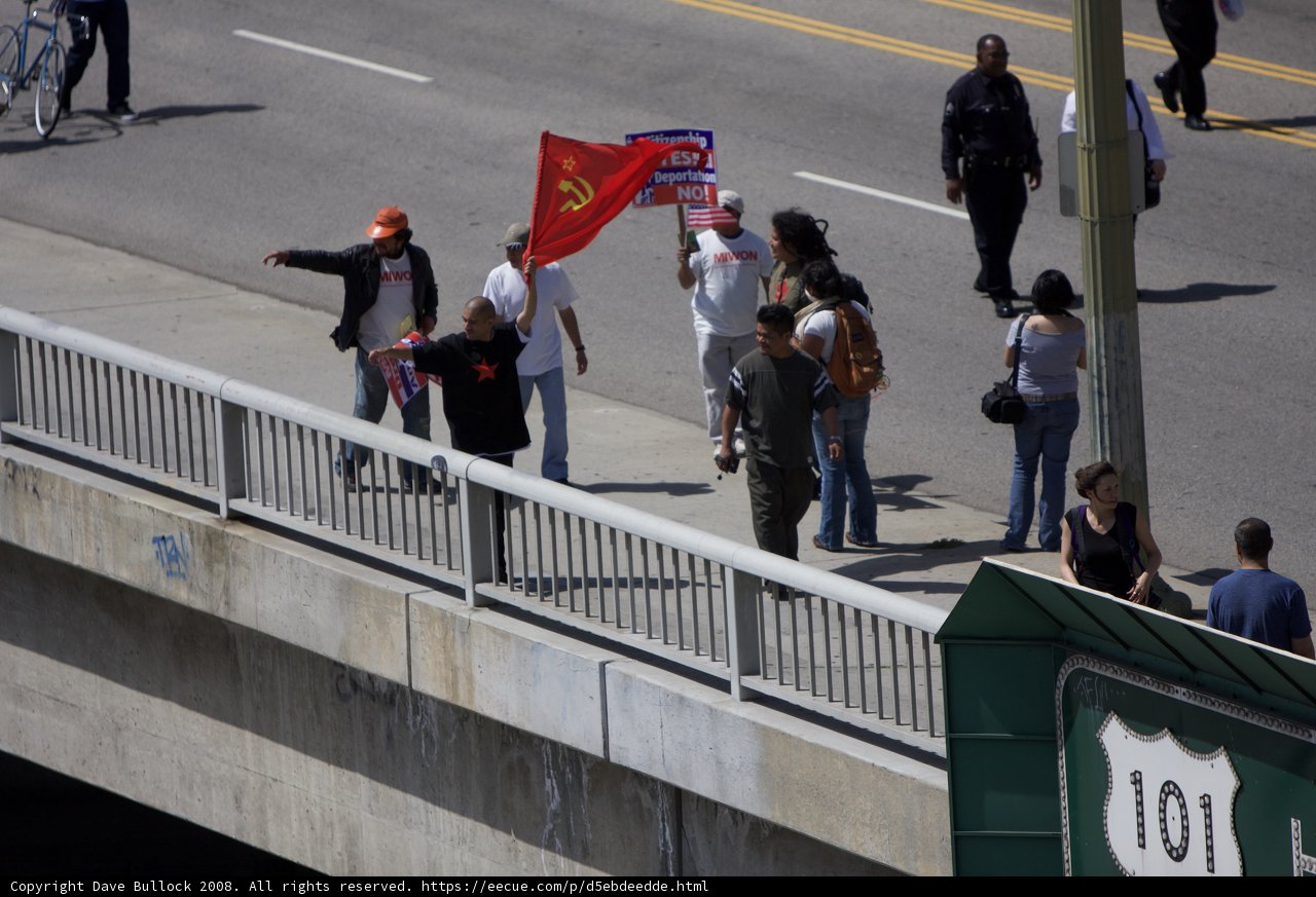 Mayday Rally Protesters with Flags on Bridge