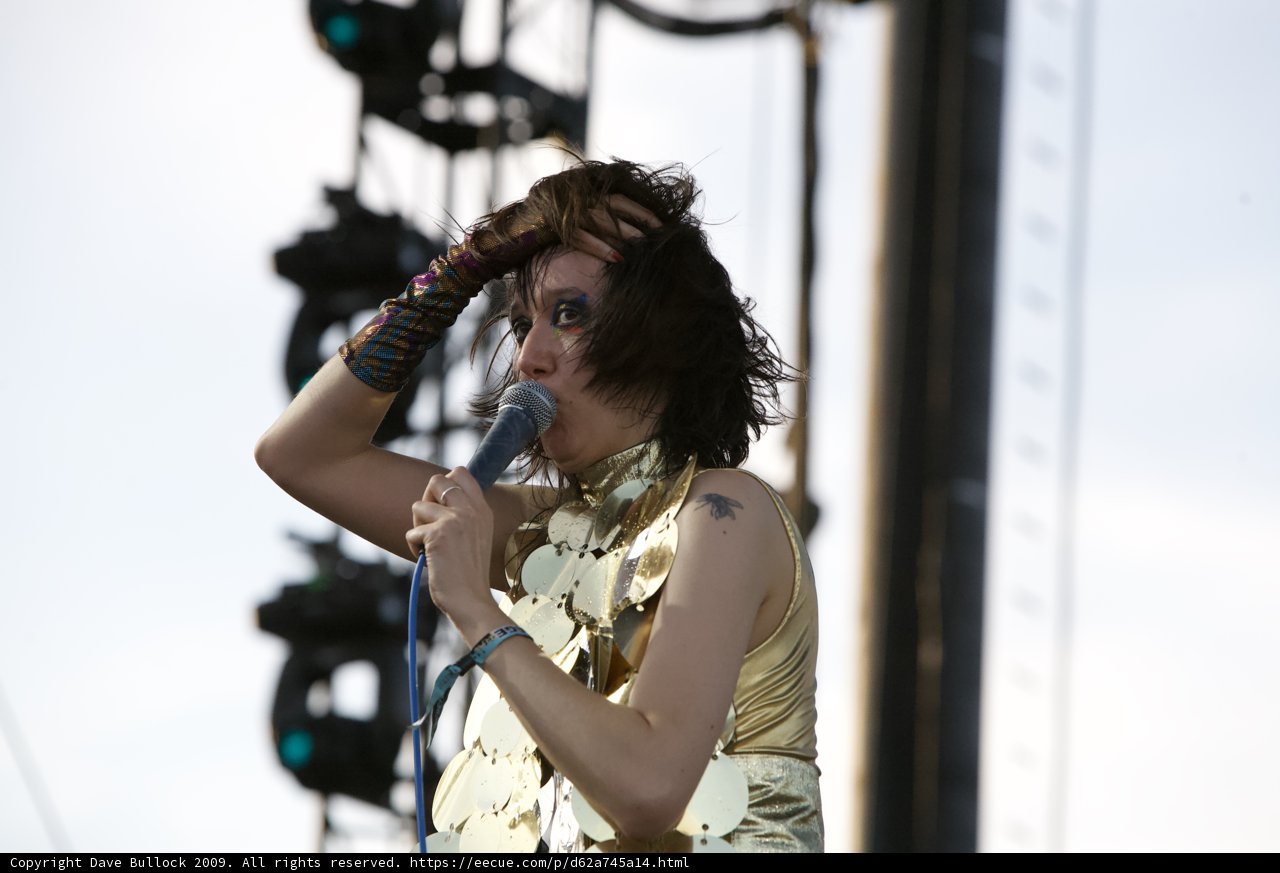 Gold-Dressed Songstress with the Mic