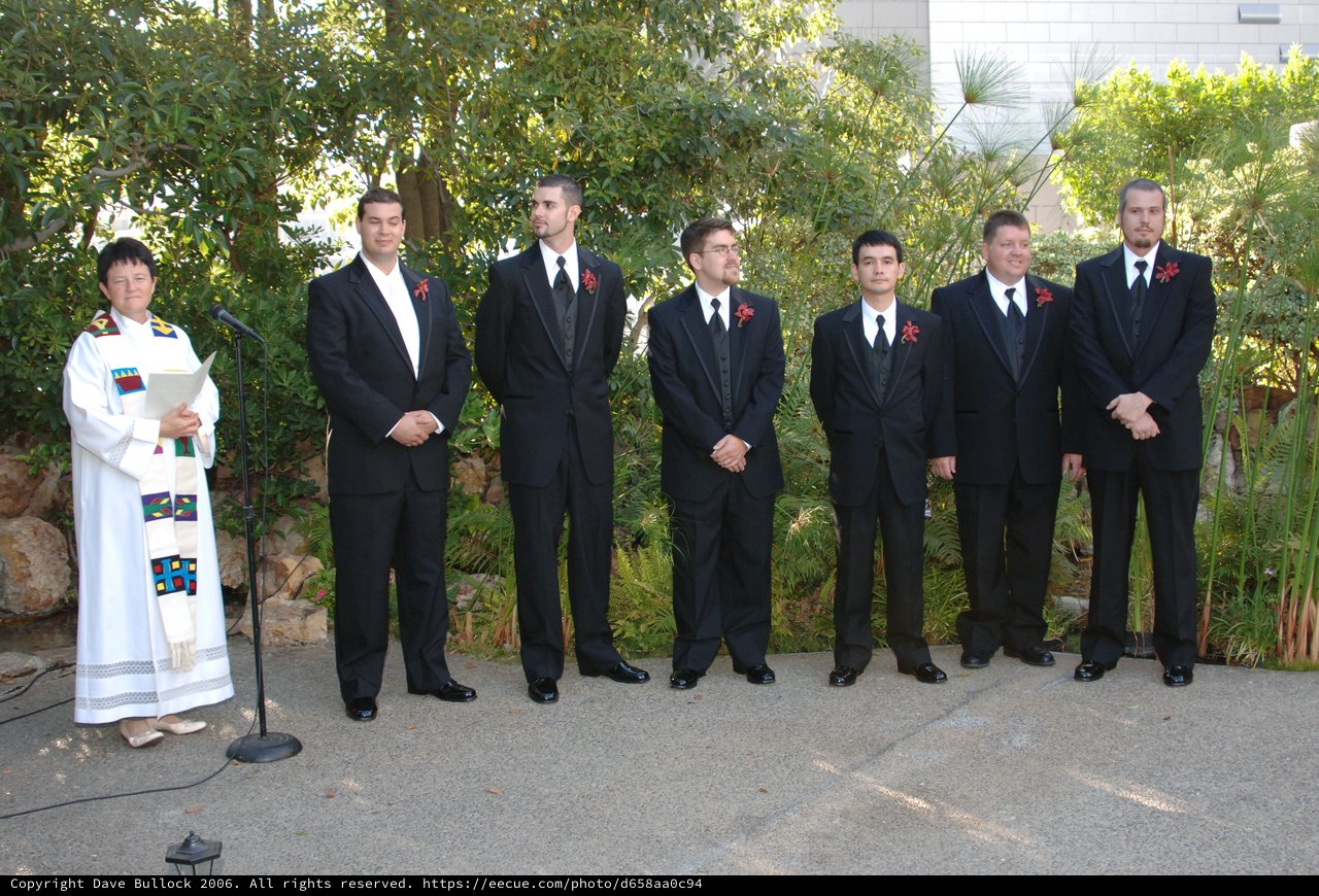 Groomsmen Line Up at Outdoor Wedding Ceremony
