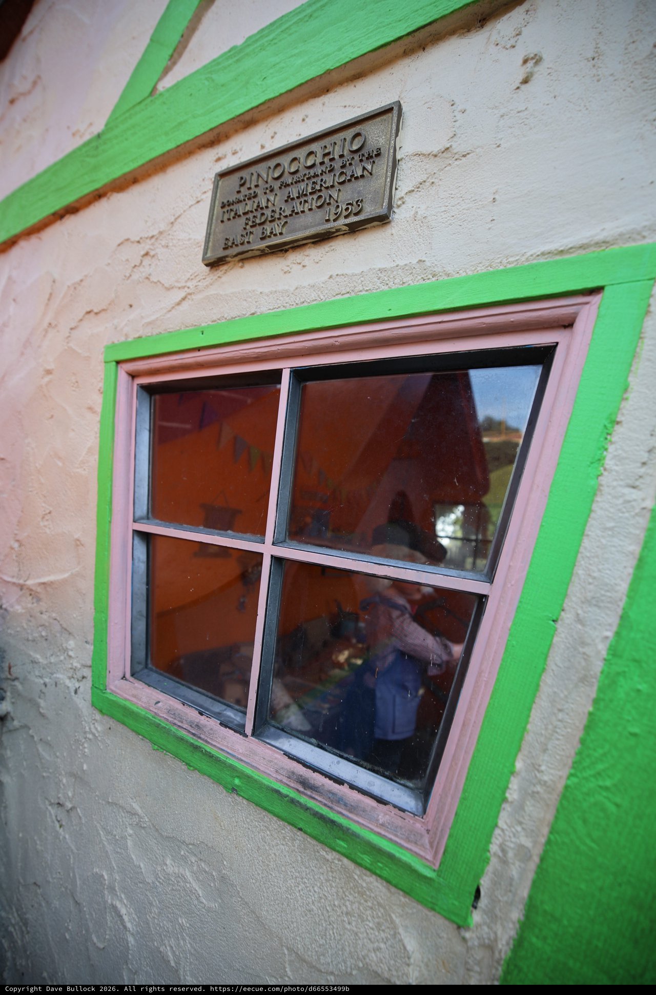 Historic Pinocchio Window with Green Trim at Fantasyland