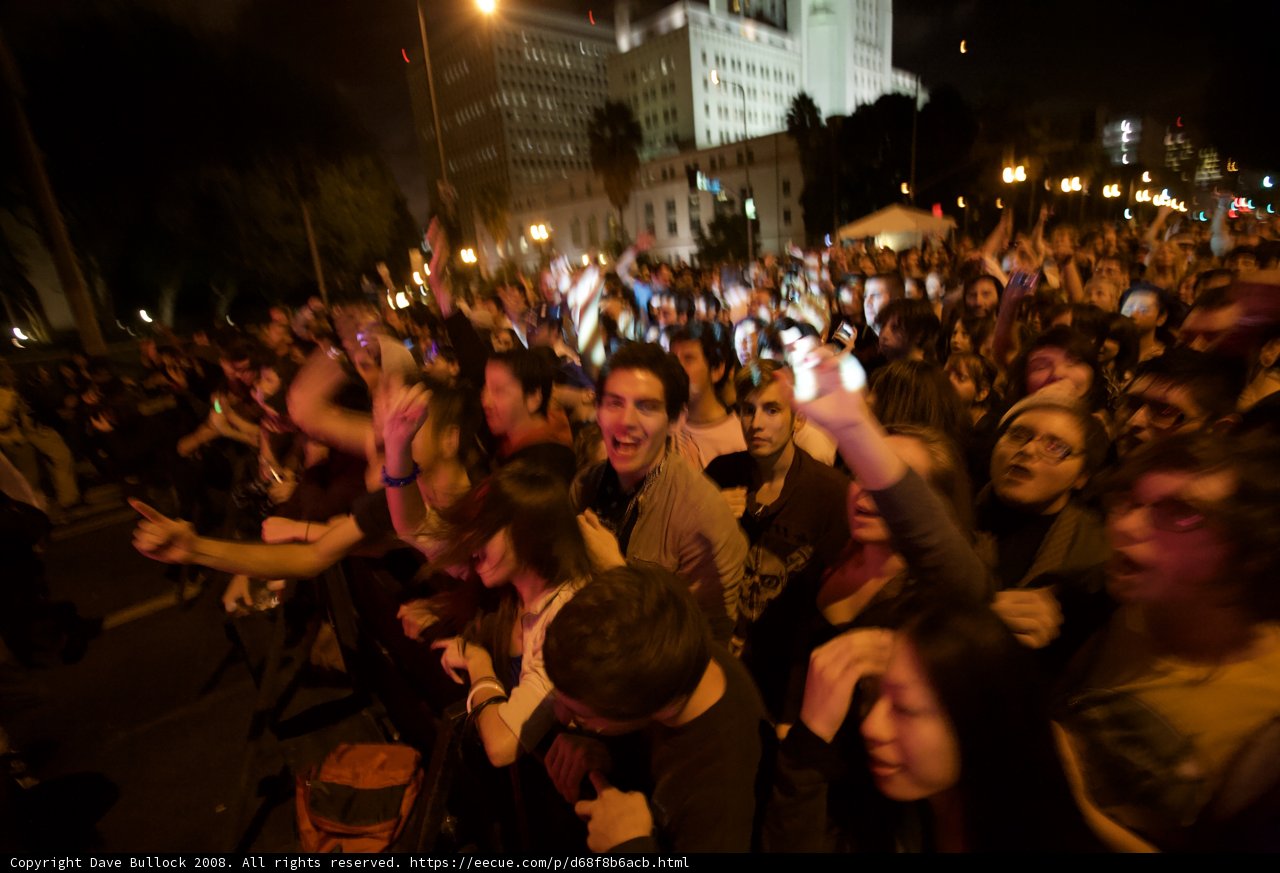 Night Crowd with Hands Up