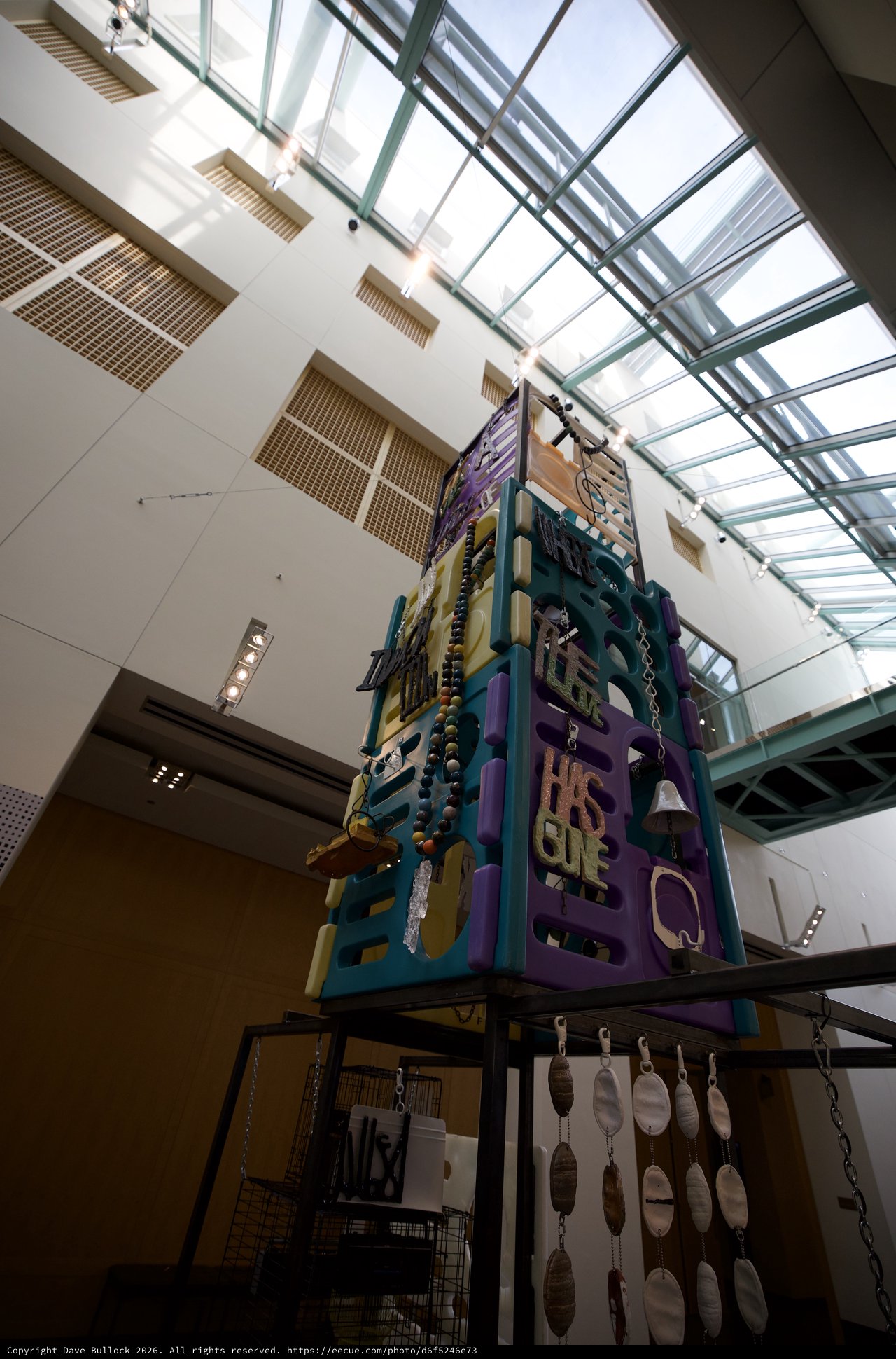Colorful Sculptural Tower Installation in Museum Atrium