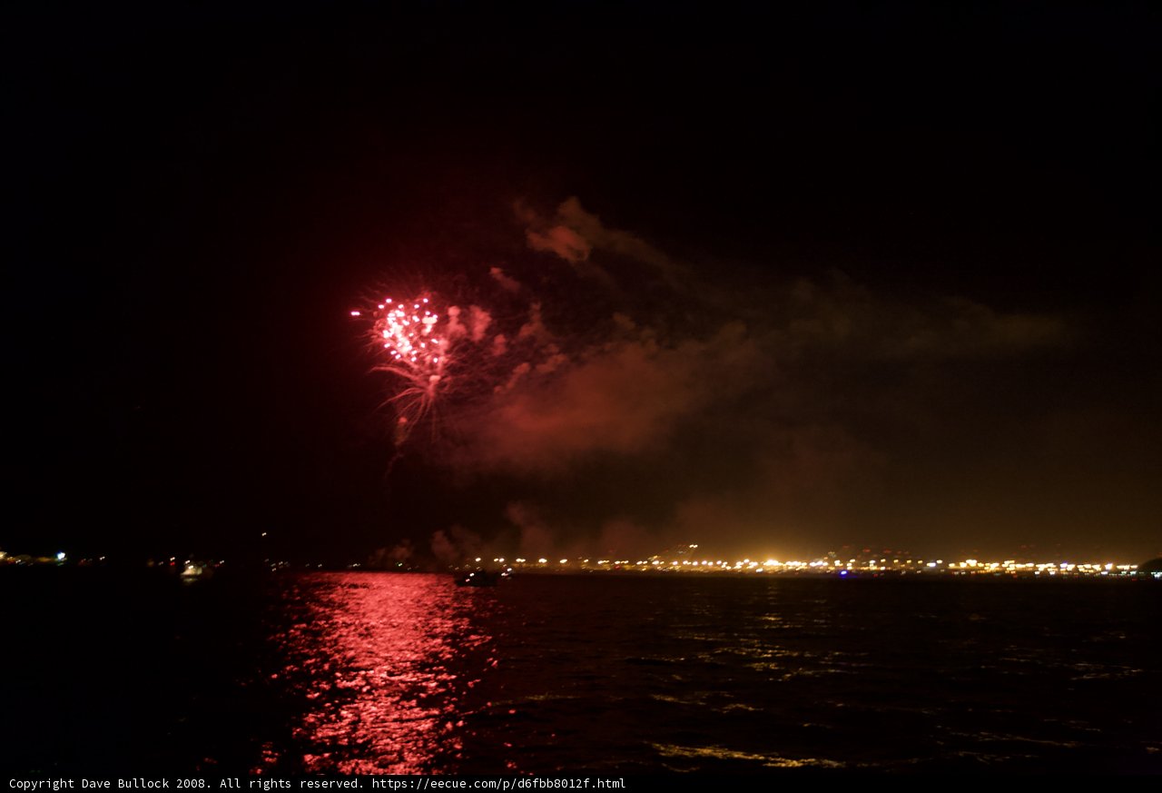 Sparkling display over the night water