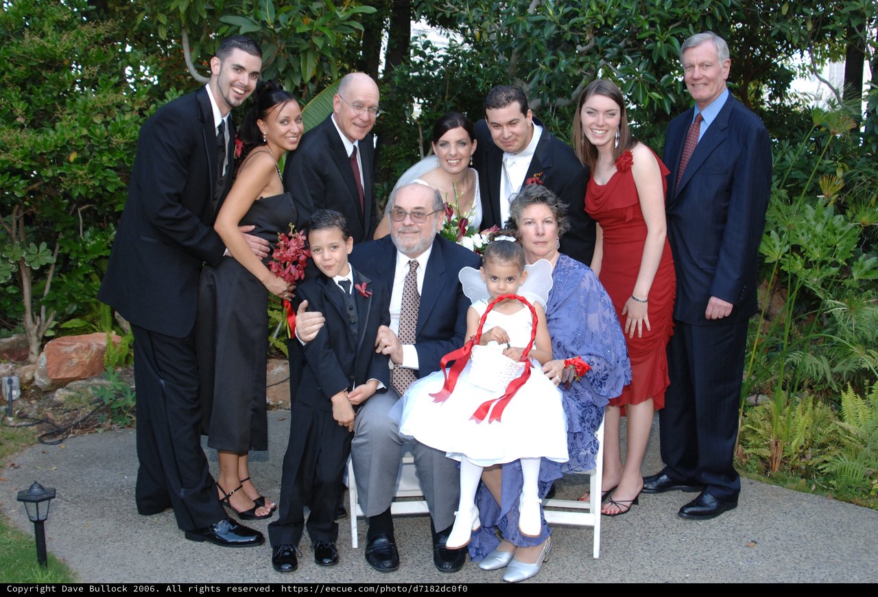 Joyful Family Portrait at Outdoor Wedding Celebration