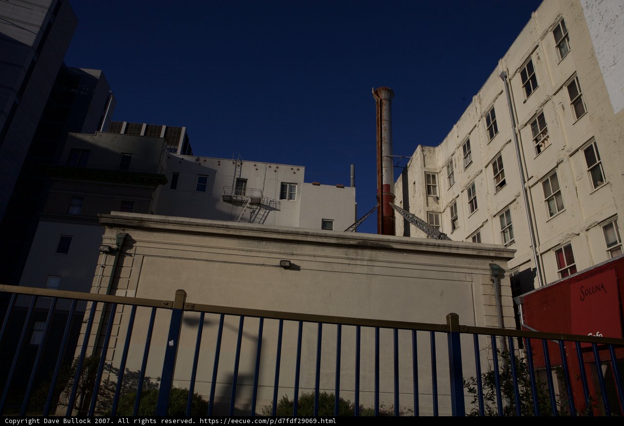 City Office Building with Chimney and Fence