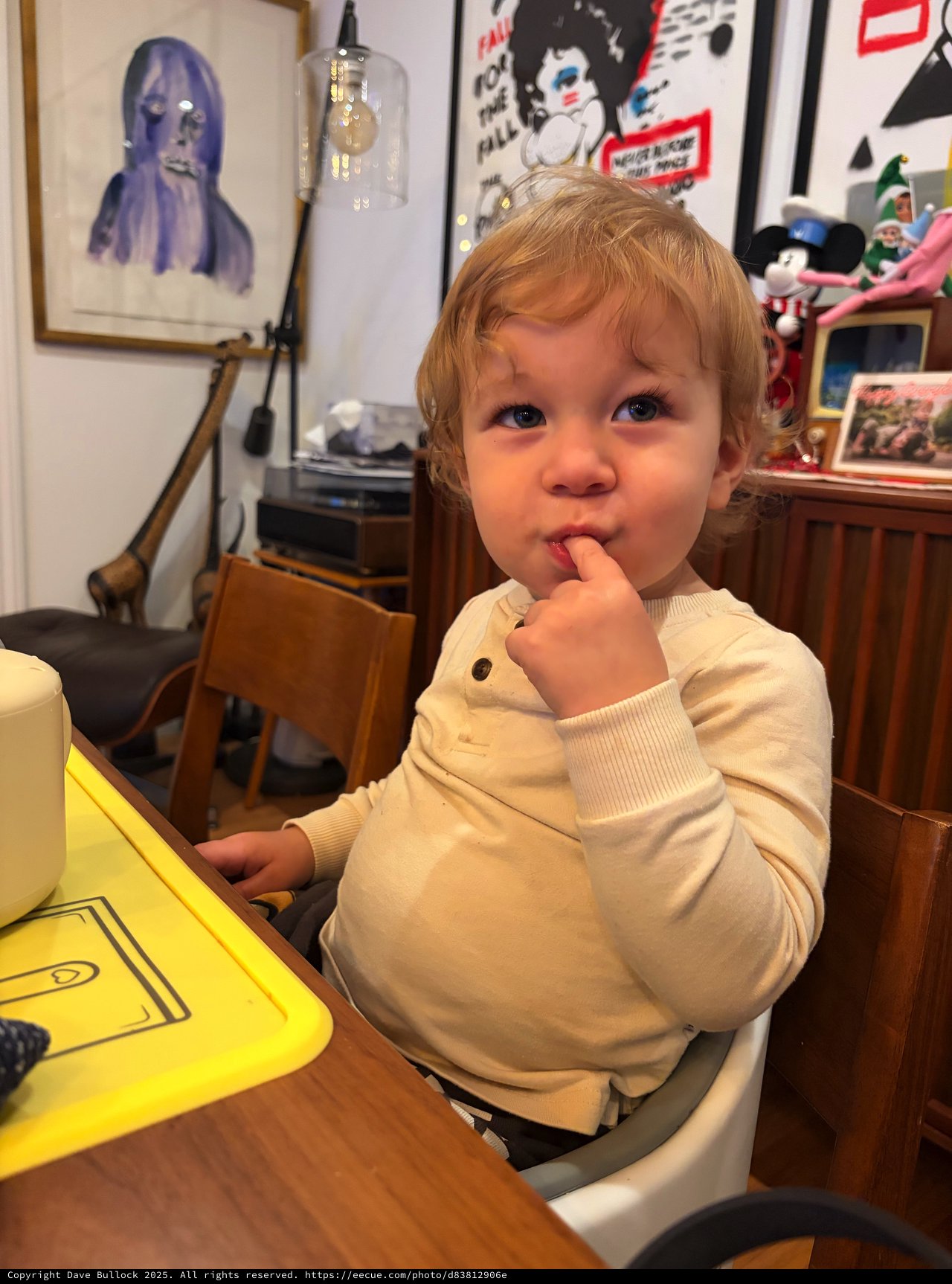 Toddler with Finger in Mouth at Home Table