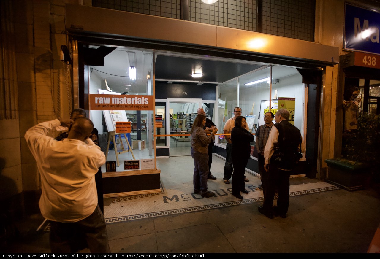 Nighttime Gathering at Bookstore Entrance