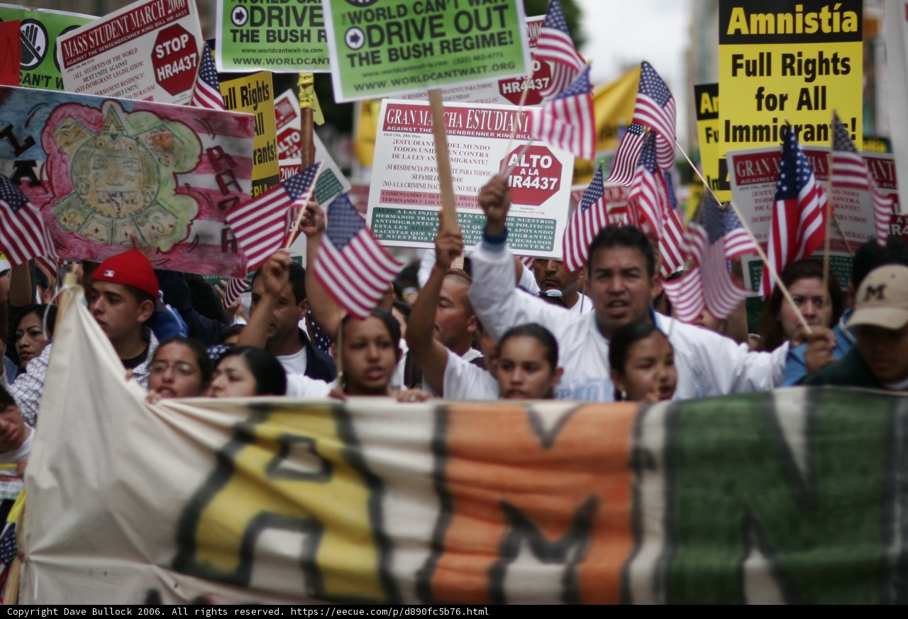 Student Protestors March with Banners and Flags
