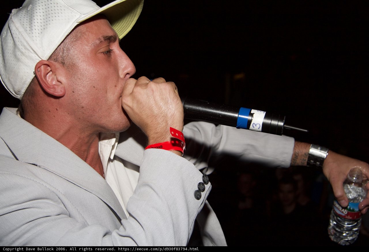 Live Performance with a White Hat and a Microphone