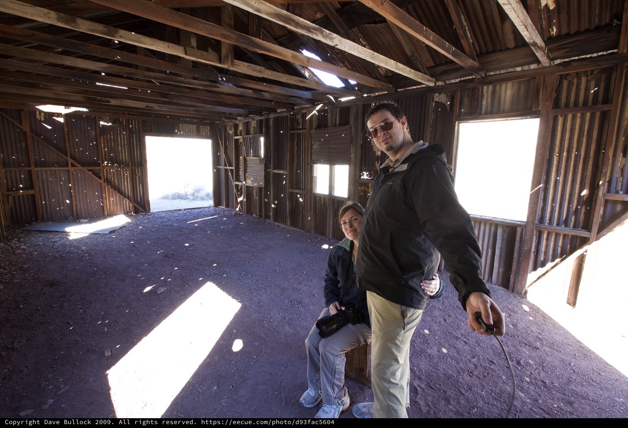 Explorers Inside Abandoned Desert Shack, Death Valley