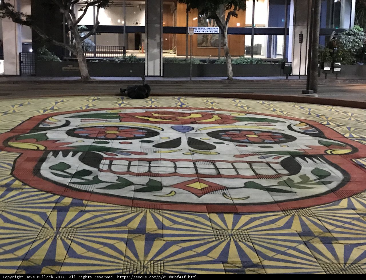 Colorful Sugar Skull Adorns City Building's Floor