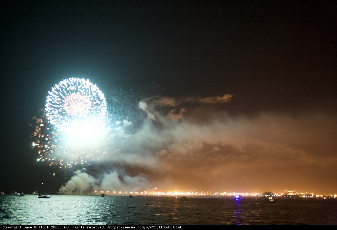 Bursting Fireworks at Twilight